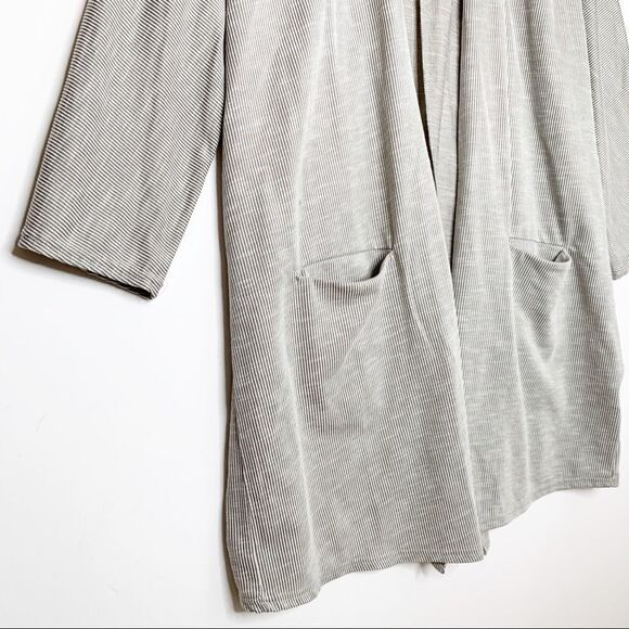 DONNI Charm Ribbed Long Open Sweater Cardigan White Gray OS Slouchy Oversized - Picture 3 of 7